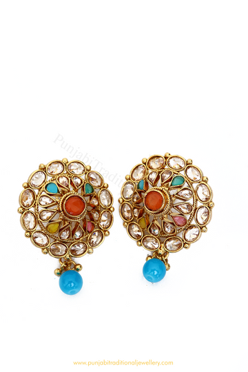 Antique Gold Finished Multi Polki Studs By PTJ